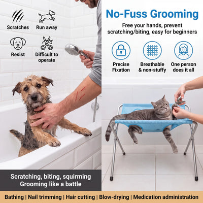 WetPawsly® Foldable Pet Grooming Hammock Stand for Cats & Dogs