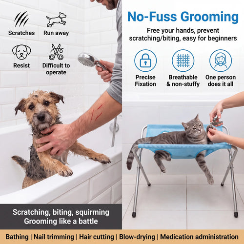 WetPawsly® Foldable Pet Grooming Hammock Stand for Cats & Dogs
